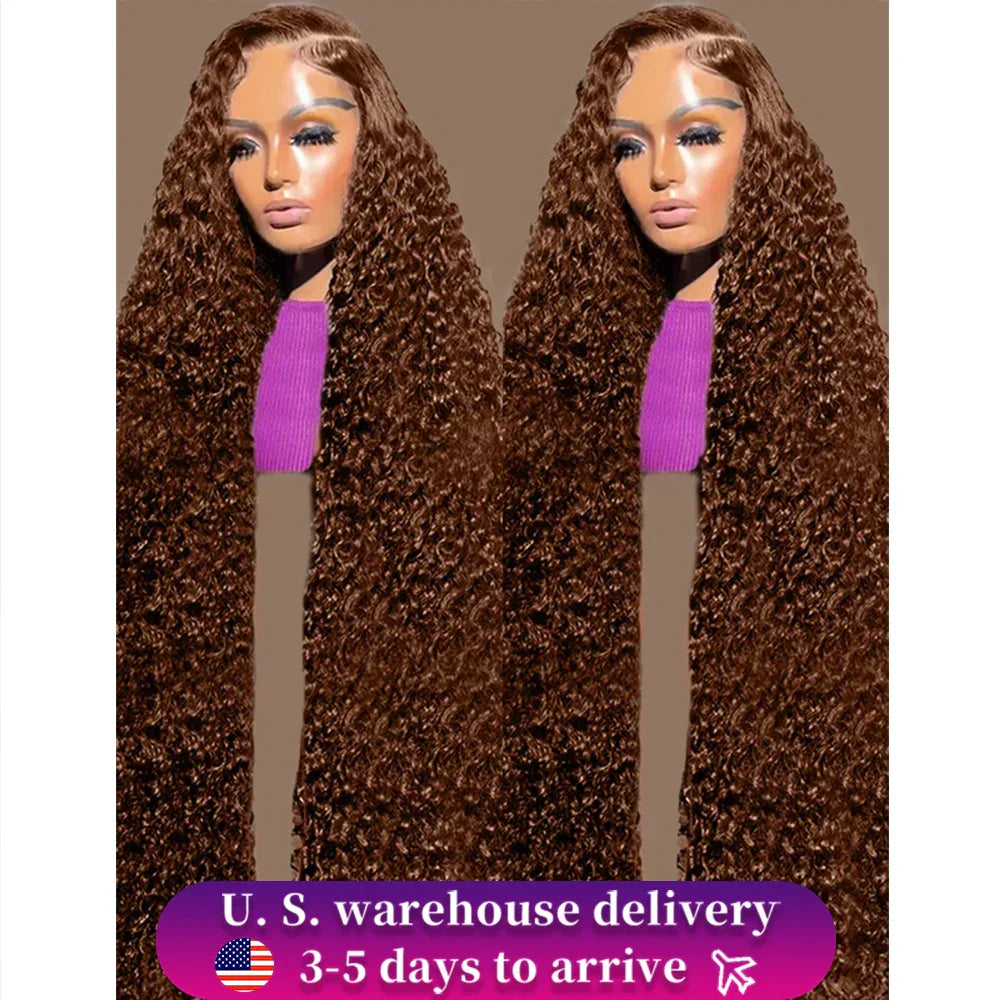 Chocolate Brown Water Wave Curly Wigs